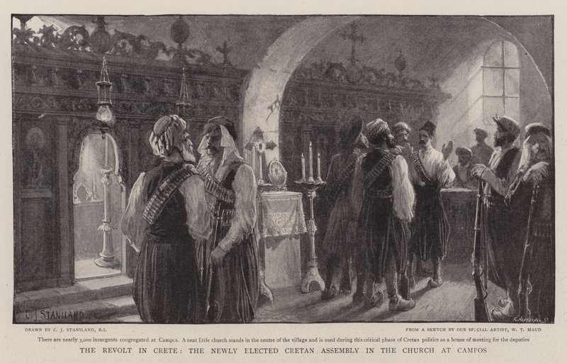 Revolten på Kreta, den nyvalda kretensiska församlingen i kyrkan i Campos av Charles J. Staniland