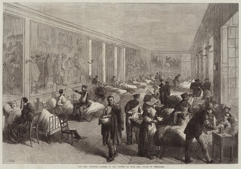 Kriget, sårade soldater i Galerie de Louis XIII, Palace of Versailles av Charles J. Staniland