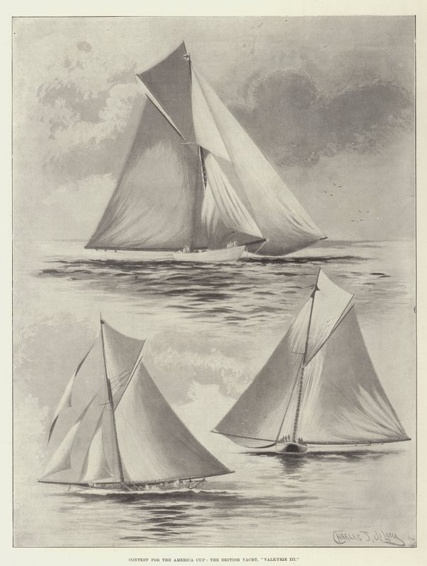 Tävling om America Cup, den brittiska båten Valkyrie III av Charles John de Lacy