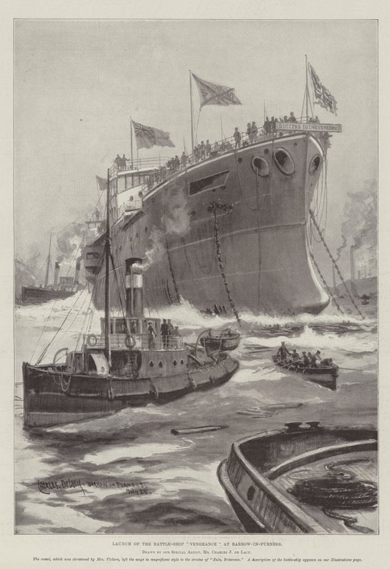 Lansering av Battle-Ship Vengeance vid Barrow-in-Furness av Charles John de Lacy