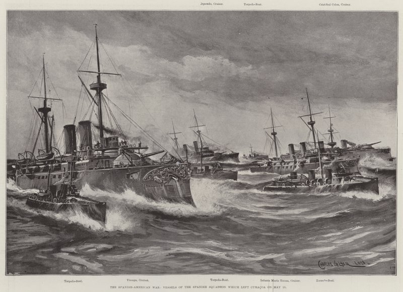 Det spansk-amerikanska kriget, fartyg från den spanska skvadronen som lämnade Curacoa den 15 maj av Charles John de Lacy
