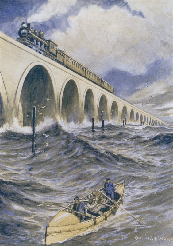 En stor järnvägsbro, Florida, USA av Charles John de after Lacy