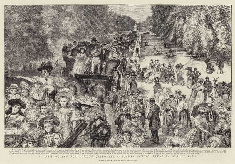 En dagsutflykt för barn i London, en söndagsskola i Bushey Park av Charles Paul Renouard