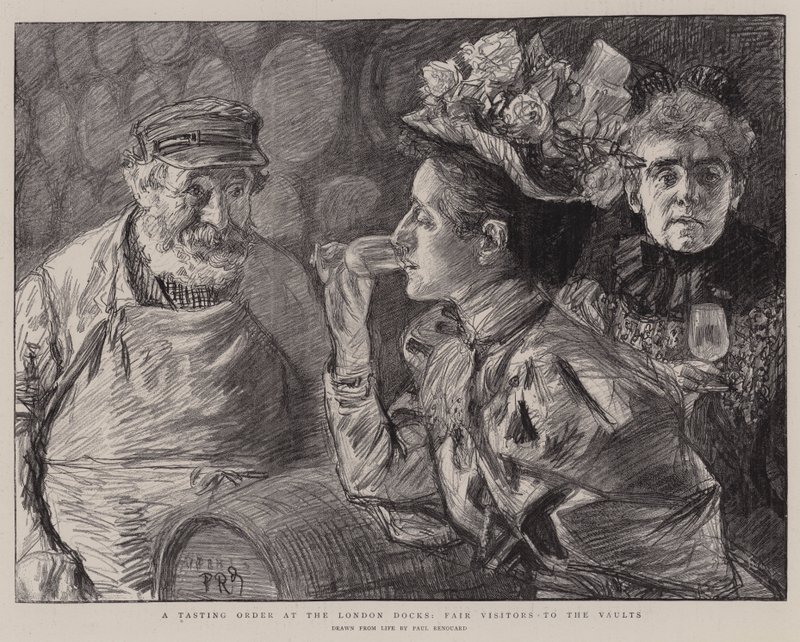 En provningsorder i London Docks, rättvisa besökare i valven av Charles Paul Renouard