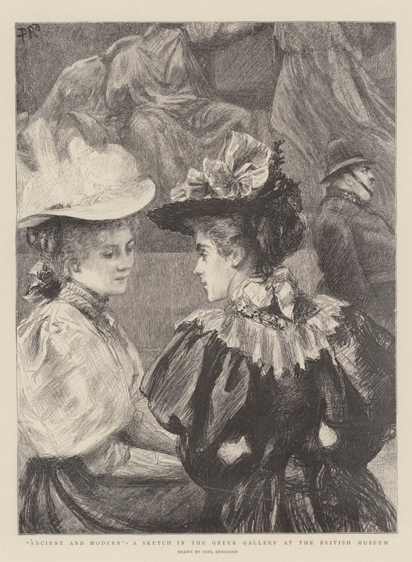 Antik och modern, en skiss i det grekiska galleriet på British Museum av Charles Paul Renouard
