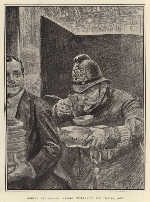 Bakom kulisserna: Robert avlyssnar sköldpaddssoppan. av Charles Paul Renouard