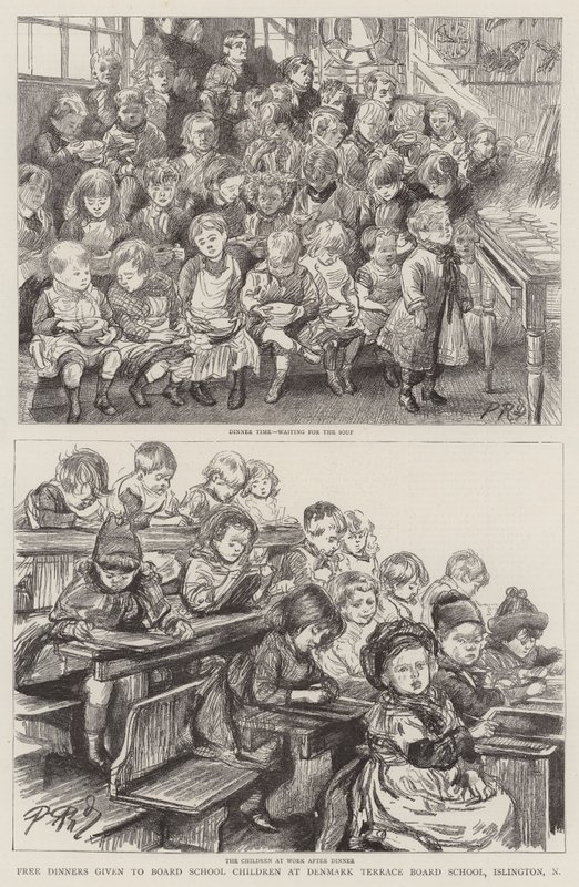 Gratis middagar till internatskolebarn vid Denmark Terrace Board School, Islington, N av Charles Paul Renouard