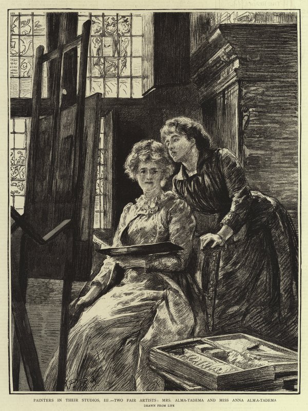 Målare i sina ateljéer, III, Två sköna konstnärer, fru Alma-Tadema och fröken Anna Alma-Tadema av Charles Paul Renouard
