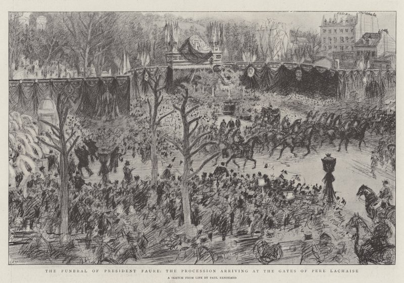 President Faures begravning, processionen som anländer till Pere Lachaises portar av Charles Paul Renouard
