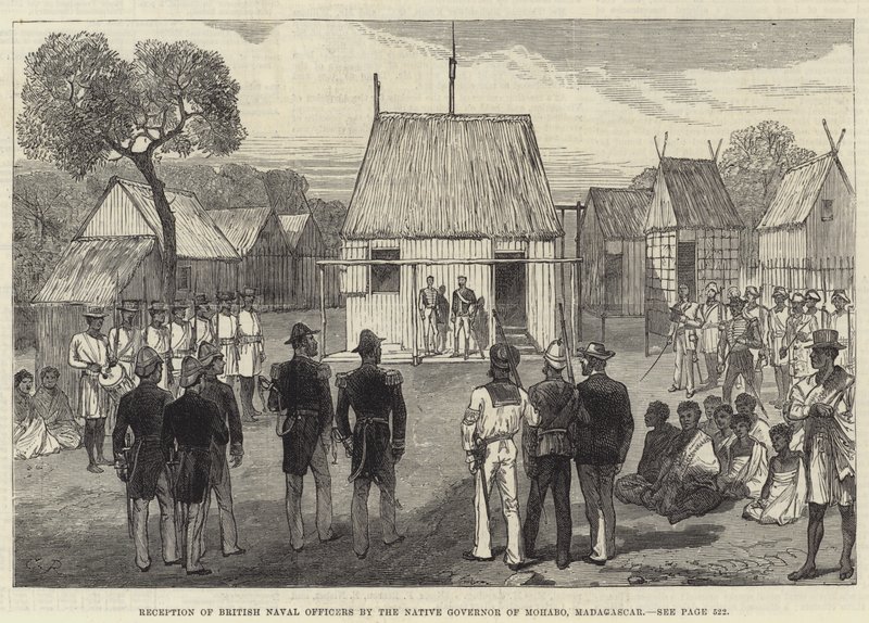 Mottagande av brittiska sjöofficerare av guvernören i Mohabo, Madagaskar av Sir John Charles Robinson