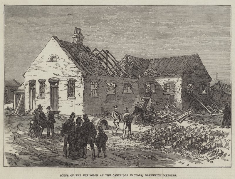 Platsen för explosionen vid patronfabriken i Greenwich Marshes av Sir John Charles Robinson