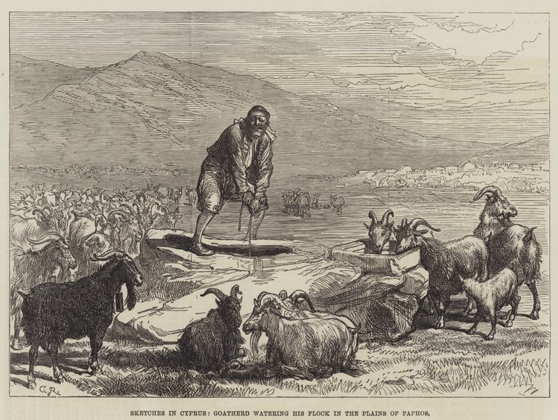 Skisser på Cypern, getherde som vattnar sin flock på Paphos slätter av Sir John Charles Robinson