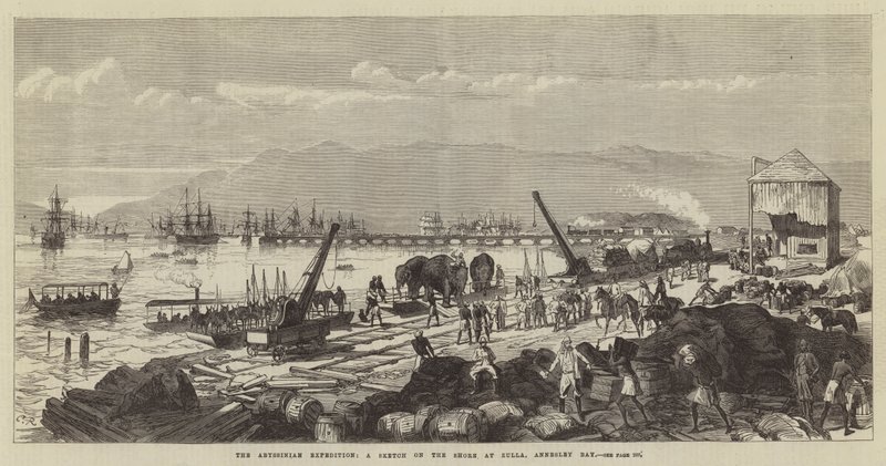 Den abessinska expeditionen, en skiss från stranden vid Zulla, Annesley Bay av Sir John Charles Robinson