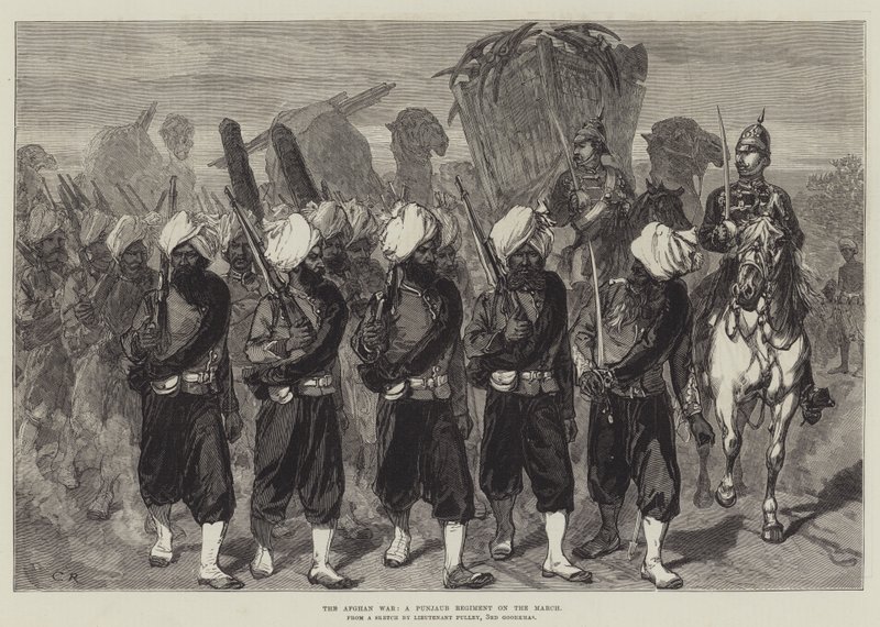 Det afghanska kriget, ett Punjaub-regemente i mars av Sir John Charles Robinson