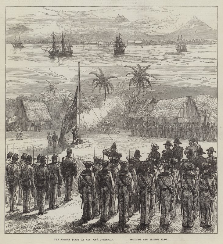 Den brittiska flottan i San Jose, Guatemala, hyllar den brittiska flaggan. av Sir John Charles Robinson