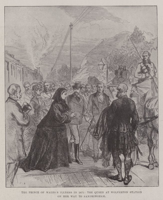 Prinsen av Wales sjukdom 1871, drottningen vid Wolverton Station på väg till Sandringham av Sir John Charles Robinson