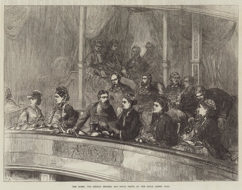 Drottningen, den tyska kejsarinnan och Royal Party, i Royal Albert Hall av Sir John Charles Robinson