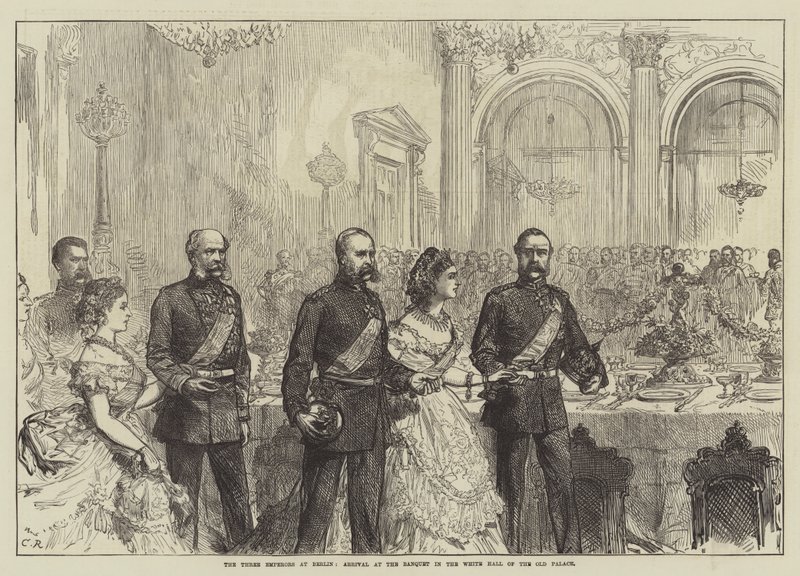 De tre kejsarna i Berlin, Ankomst till banketten i Vita salen i det gamla palatset av Sir John Charles Robinson