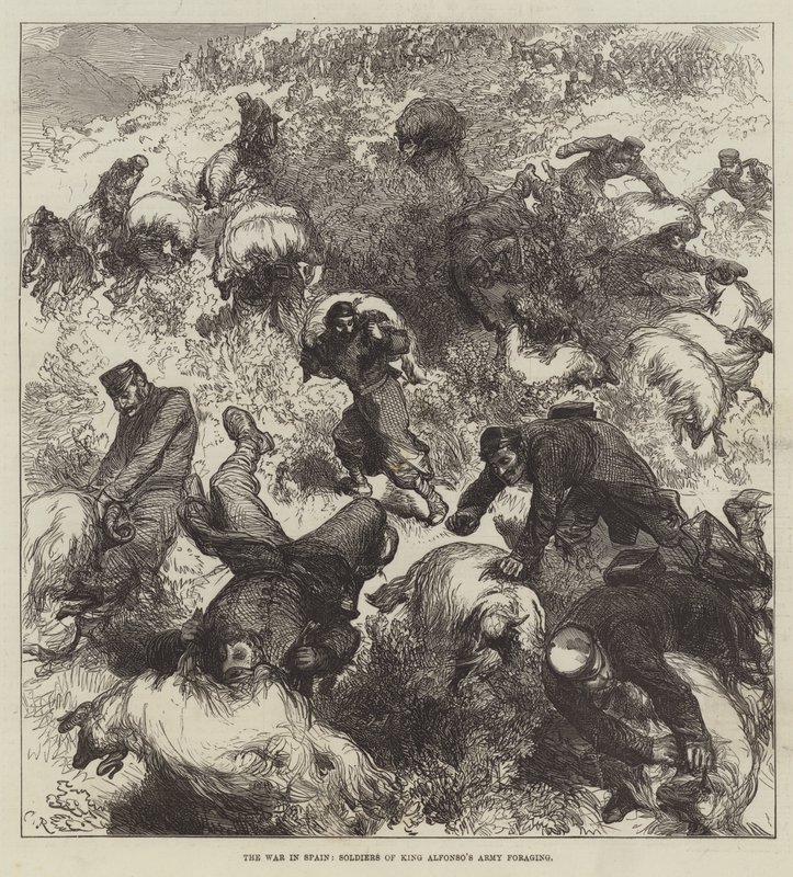 Kriget i Spanien, soldater från kung Alfonsos armé söker föda av Sir John Charles Robinson