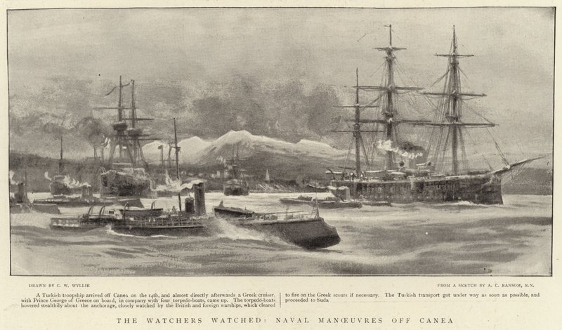 Iakttagaren tittade på, Naval Maneuvers off Canea av Charles William Wyllie