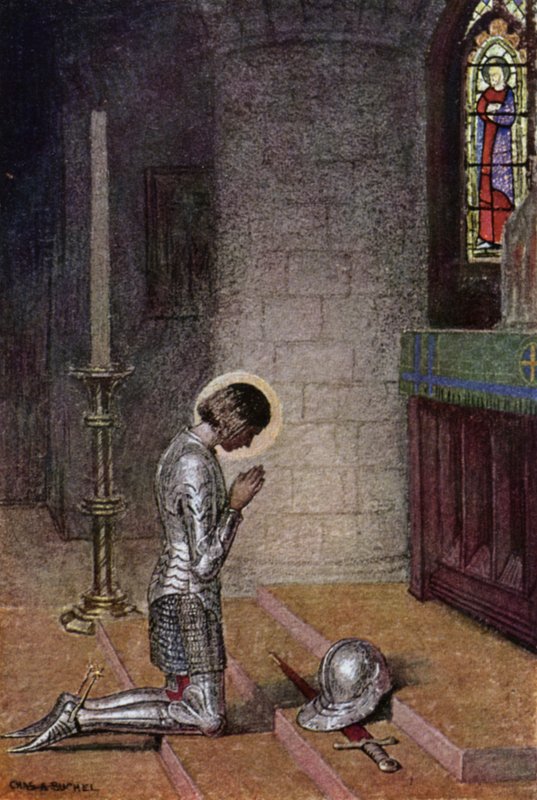 Joan of Arc: Before the Altar (färg litho) av Charles A. Buchel