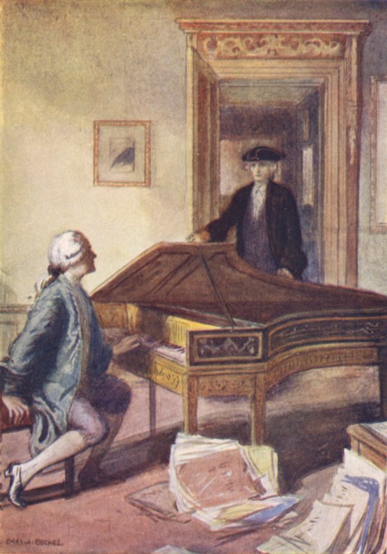 Mozart och den mystiske främlingen (litho i färg) av Charles A. Buchel