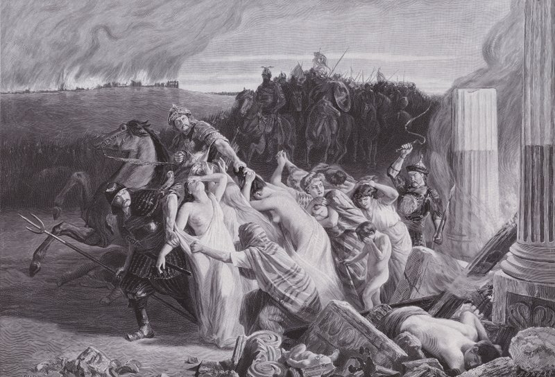 Galler bortförda av hunnerna (litho) av Charles Alexandre Coessin de la Fosse