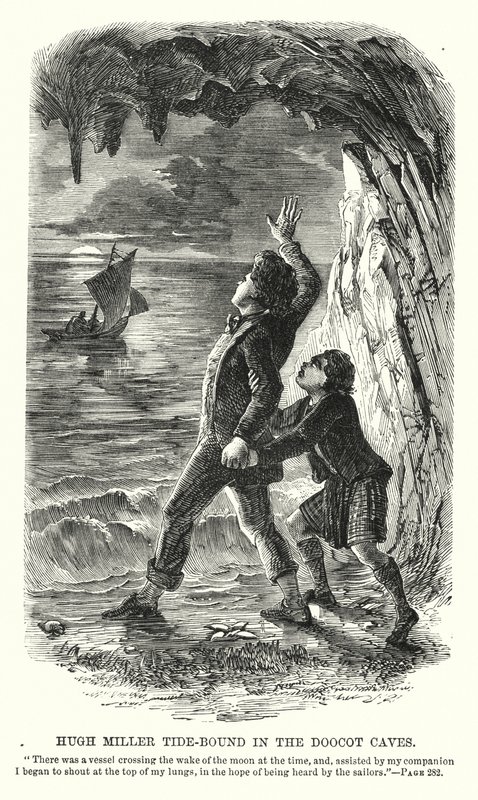 Hugh Miller tidvattnet i Doocot Caves (gravyr) av Charles Altamont Doyle