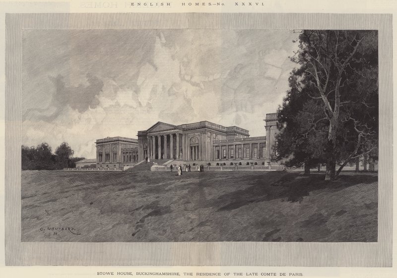 Engelska hem, Stowe House, Buckinghamshire, residenset för den avlidne greven av Paris av Charles Auguste Loye