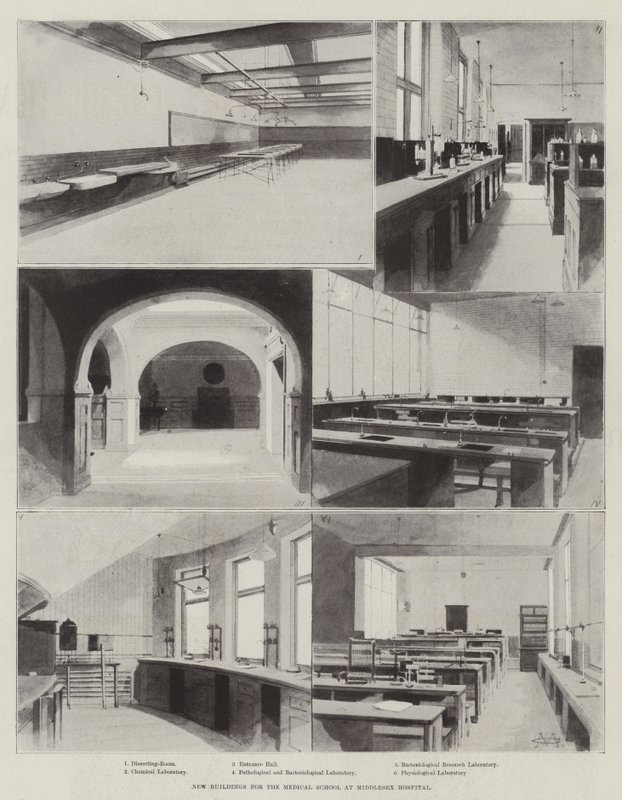 Nya byggnader för den medicinska fakulteten vid Middlesex Hospital av Charles Auguste Loye