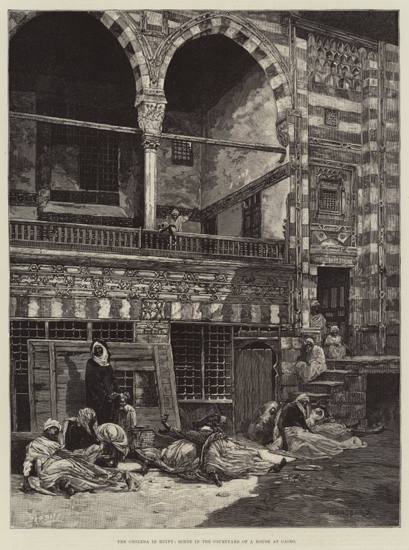 Koleran i Egypten, scen på gården till ett hus i Kairo av Charles Auguste Loye
