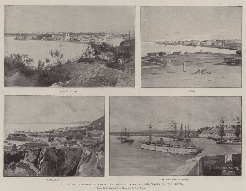 Hertigen av Cornwall och Yorks rundtur, anmärkningsvärda stoppplatser på rutten av Charles Auguste Loye