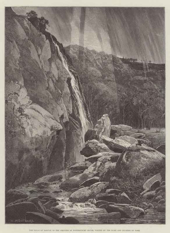 The Falls of Dargle, i Grounds of Powerscourt House, besökt av hertigen och hertiginnan av York av Charles Auguste Loye