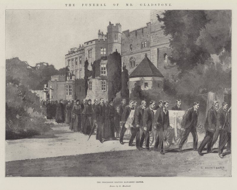 Gladstones begravning, processionen från Hawarden Castle av Charles Auguste Loye