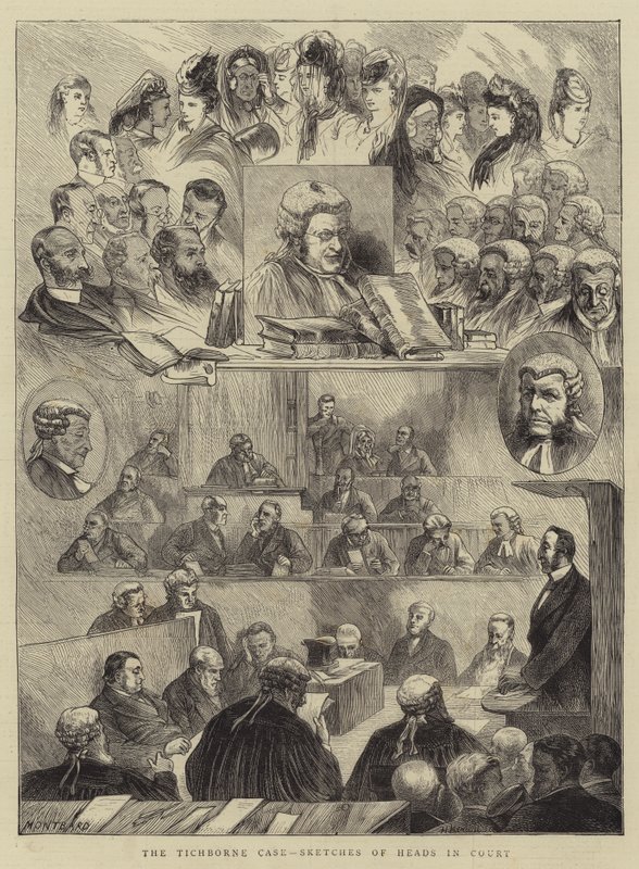Fallet Tichborne, skisser av huvuden i rätten av Charles Auguste Loye