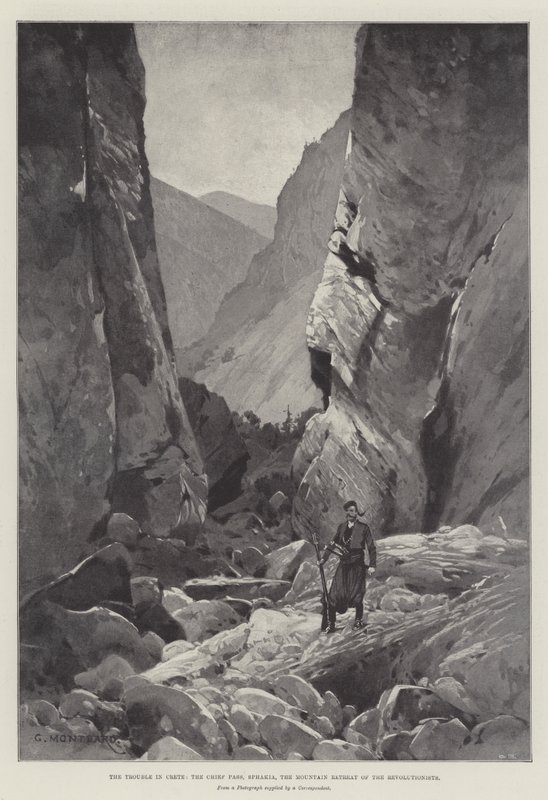 Problemet på Kreta, Chief Pass, Sphakia, Revolutionisternas bergsreträtt av Charles Auguste Loye