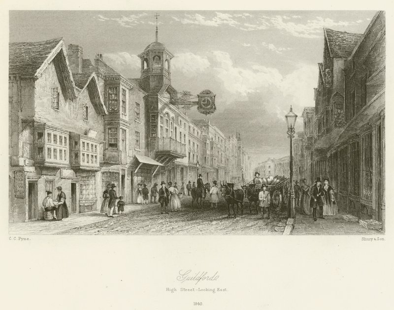 Guildford, High Street, med blick österut, 1840 av Charles Claude Pyne