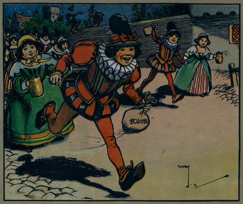 Flickor och pojkar kommer ut för att leka (färg litho) av Charles Crombie