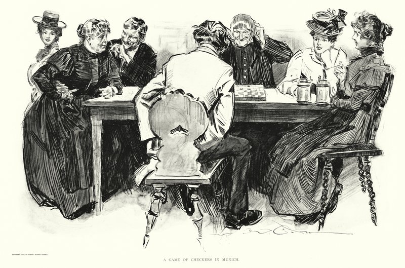 Ett parti schack i München (litografi) av Charles Dana Gibson