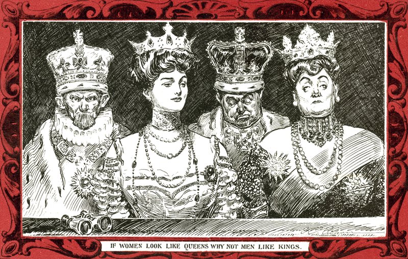 Om kvinnor ser ut som drottningar, varför inte män gillar kungar (färg litho) av Charles Dana Gibson