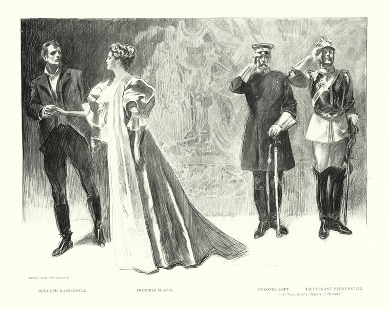 Rudolph Rassendyll, prinsessan Flavia, överste Sapt, löjtnant Bernenstein (litografi) av Charles Dana Gibson
