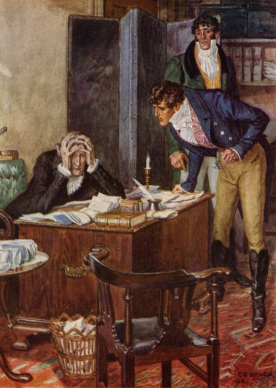 Illustration för The Amateur Gentleman av Jeffery Farnol (litho i färg) av Charles Edmund (after) Brock