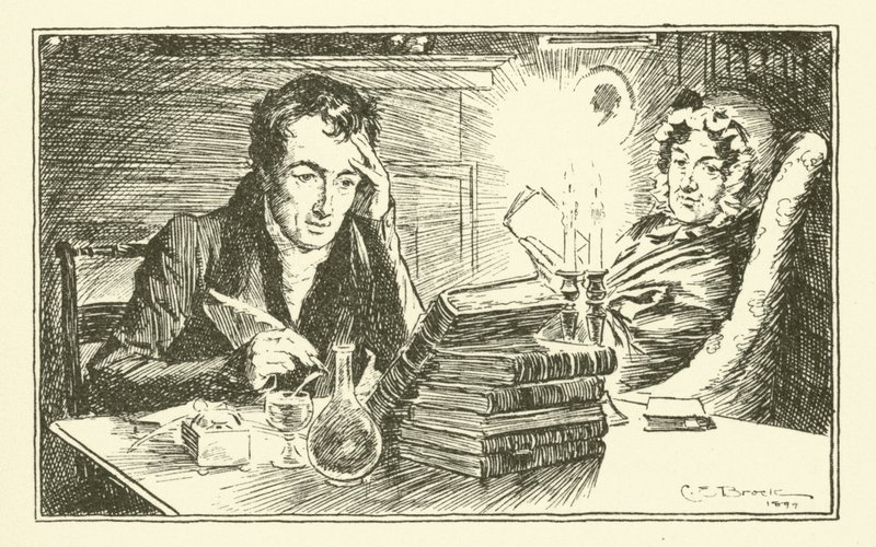 Charles Lamb, med sin syster, Mary (gravyr) av Charles Edmund Brock