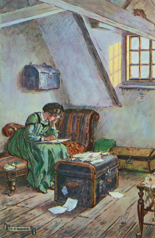 Illustration för små kvinnor av Louisa M Alcott av Charles Edmund Brock