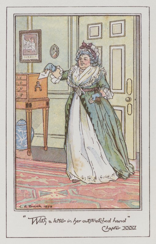 Illustration för förnuft och förnuft av Jane Austen (litho i färg) av Charles Edmund Brock