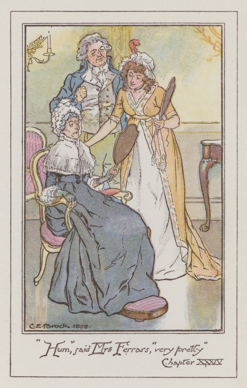 Illustration för förnuft och förnuft av Jane Austen (litho i färg) av Charles Edmund Brock