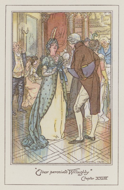 Illustration för förnuft och förnuft av Jane Austen (litho i färg) av Charles Edmund Brock