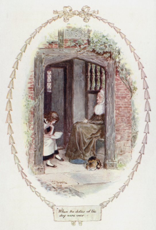 När dagens plikter var över (färg litho) av Charles Edmund Brock