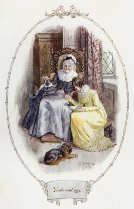 Ungdom och ålder (färg litho) av Charles Edmund Brock