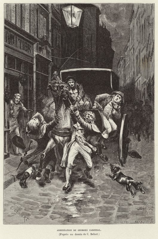 Arrestering av Georges Cadoudal. Arrestering av Georges Cadoudal, bretonsk rojalistupprorsman, Paris av Charles Edouard Delort